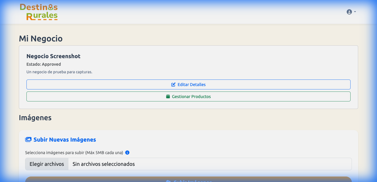 Captura de pantalla panel de administración
